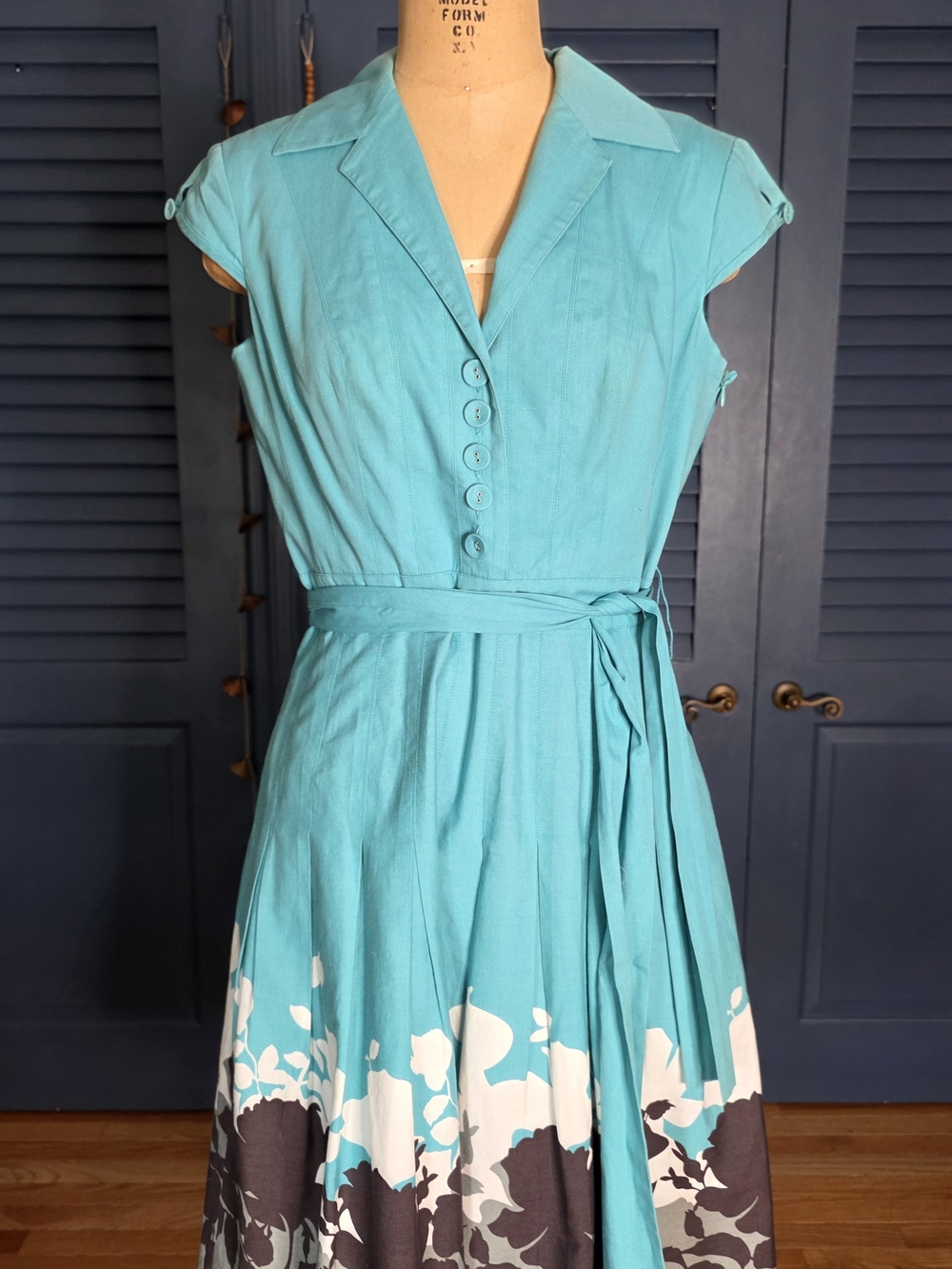 STUNNING Adrianna Papell Turquoise Border Print Shirt Dress ✨ - Picture 2 of 5